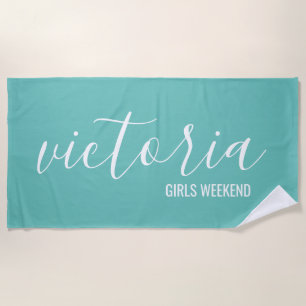 Monogram Script Teal Beach Towel