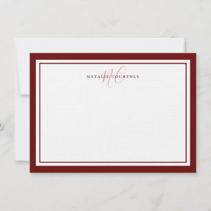 Monogram Script Two Border Elegant Minimalist Red Card