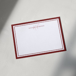 Monogram Script Two Border Elegant Minimalist Red Card