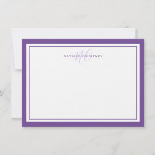 Monogram Script Two Border Elegant Simple Purple Card