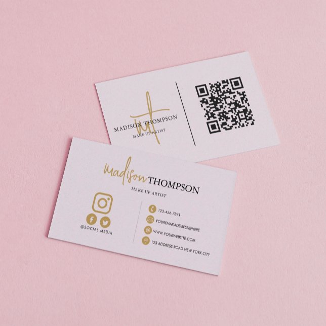 Monogram Script Typography Lavender Gold QR Code Business Card (Creator Uploaded)