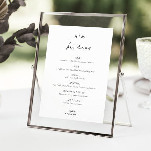 Monogram Script Wedding Bar Drinks Menu Sign
