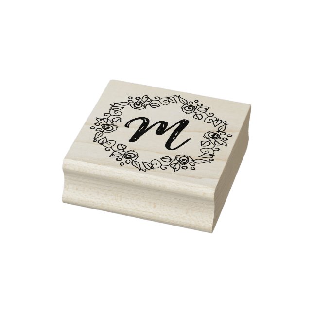 Monogram Script Wreath Calligraphy Wood Art Stamp (Stamp)