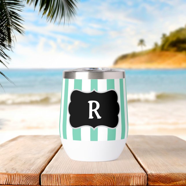 Monogram Seafoam Green White Cabana Stripes (Beach (Rotated))