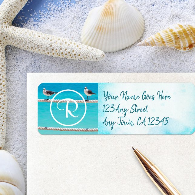 Monogram seagull birds photo modern script address (Creator Uploaded)