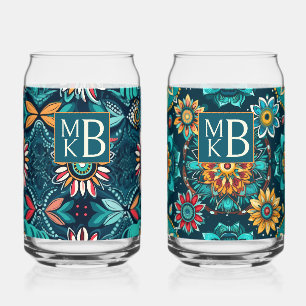 Monogram Seamless boho print colorful  Can Glass