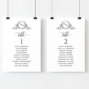 Monogram Seating Plan Cards with Guest Names