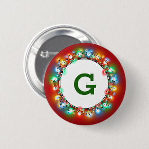 Monogram set inside Ring Christmas Light Bulbs 6 Cm Round Badge