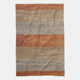 Monogram Shades of Grey and Orange Ombre Striped Tea Towel