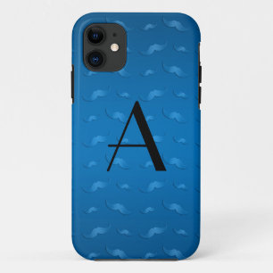 Monogram shiny blue moustache pattern Case-Mate iPhone case