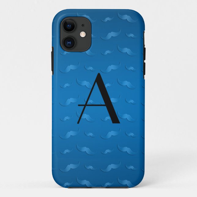 Monogram shiny blue moustache pattern Case-Mate iPhone case (Back)