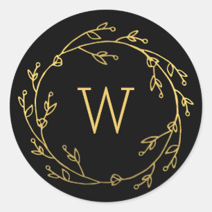 Monogram Shiny Wreath Gift Tag Sticker