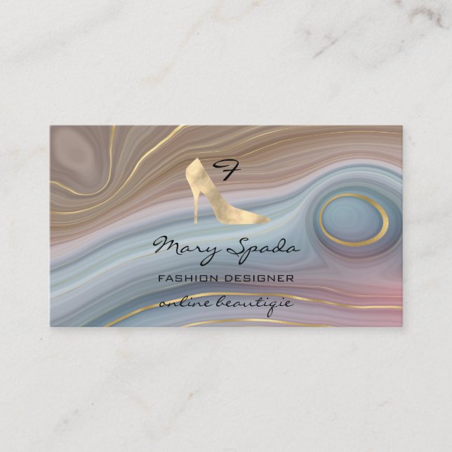 Monogram Shoes Faux Gold Heels Logo Shop QR  Business Card (Front)