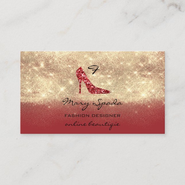 Monogram Shoes RedGold Glitter Heels Logo QR Code  Business Card (Front)