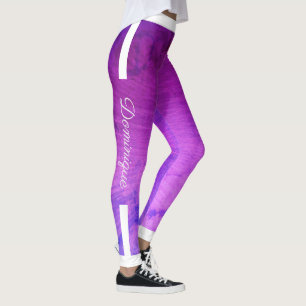 Monogram Side Stripes on Gradient Purple Grunge Le Leggings