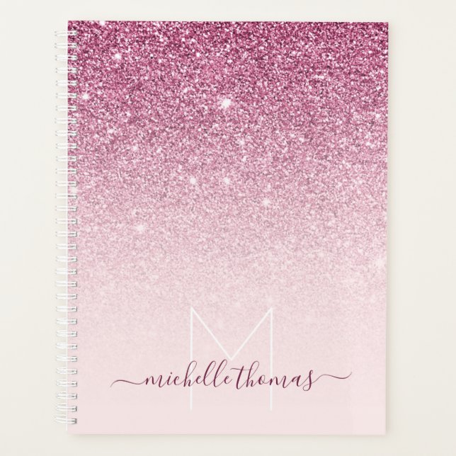 Monogram signature script blush pink template planner (Front)