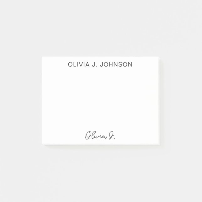 Monogram Signature Script Minimalist Post-it Notes (Front)