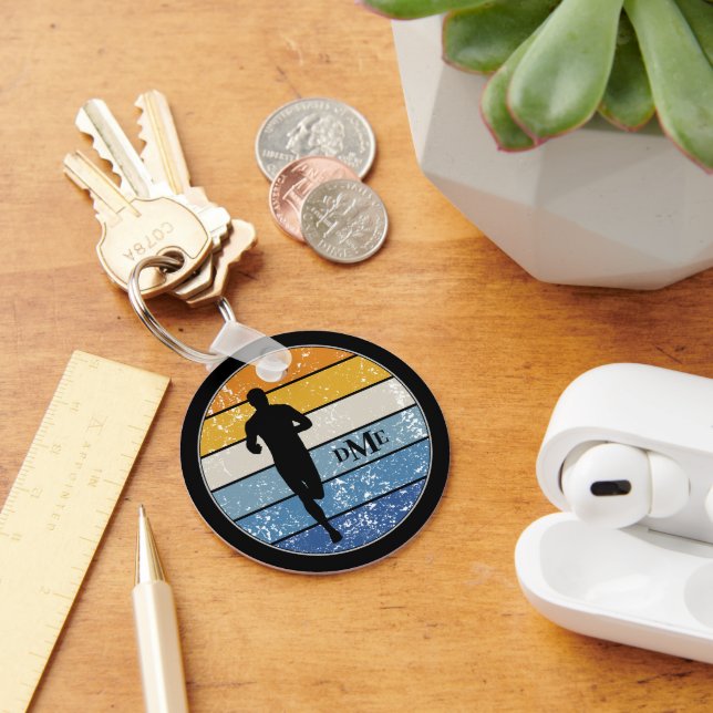Monogram Silhouette Runner Retro Stripe Key Ring (Desk)