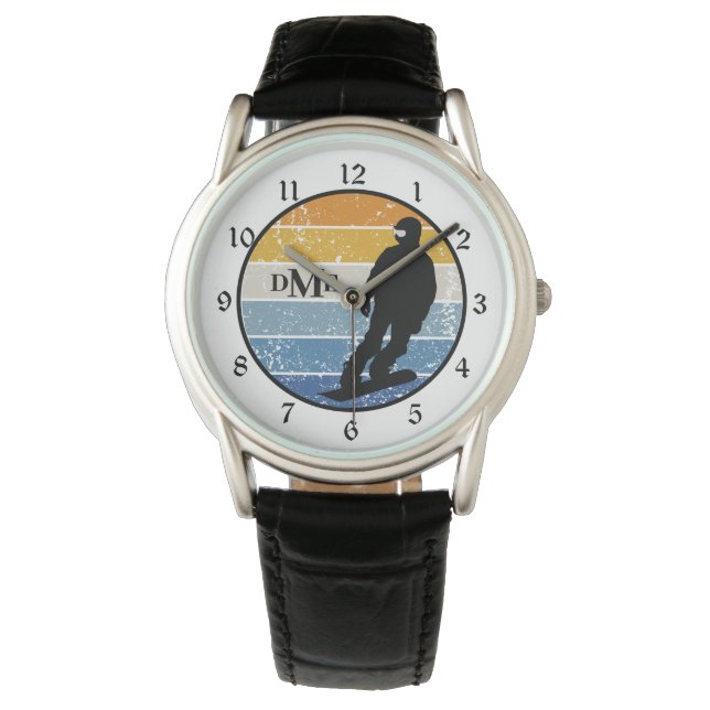 Monogram Silhouette Snowboarder Retro Watch (Front)