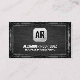 Monogram Silver Backing   Antique Black Frame Business Card