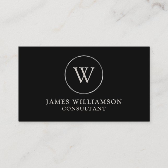 Monogram Silver Black Business Card (Front)