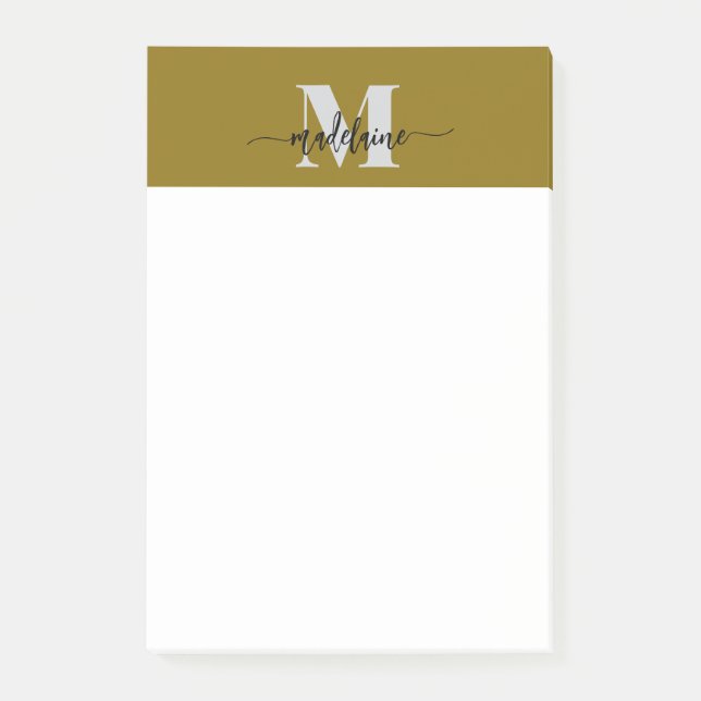 Monogram Silver Black Gold Colour  Personal Post-it Notes (Front)
