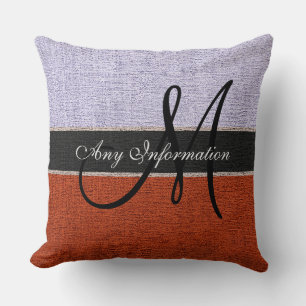 Monogram Silver & Brown Burlap Rustic Jute Cushion