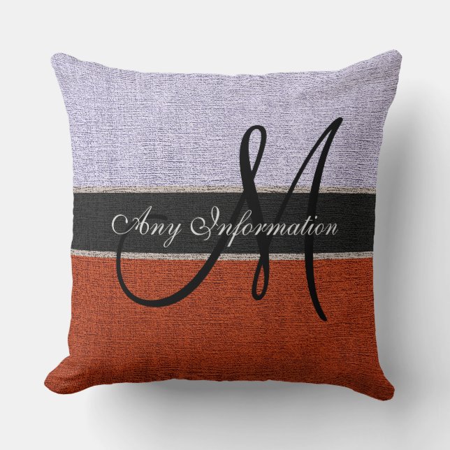 Monogram Silver & Brown Burlap Rustic Jute Cushion (Front)
