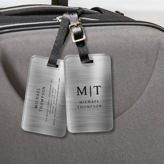 Monogram Silver Brushed Metallic Elegant Luggage Tag (Creator Uploaded)