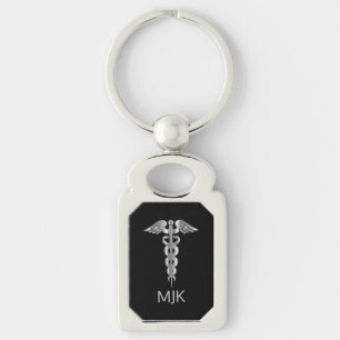 Monogram Silver Caduceus   Key Ring
