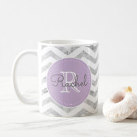 Monogram Silver Chevron Pattern Lavender Purple