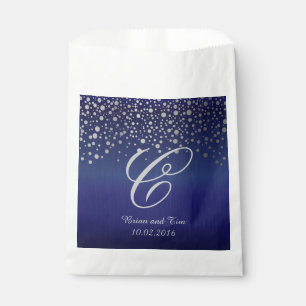 Monogram Silver Confetti Dots   Sapphire Blue Favour Bags