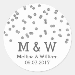 Monogram Silver Confetti Wedding Favour Tags