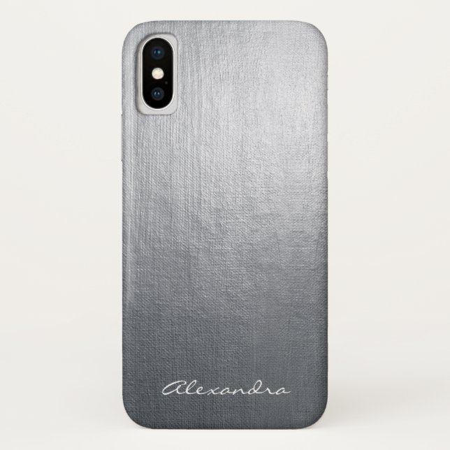Monogram Silver Faux Metal Foil Case-Mate iPhone Case (Back)