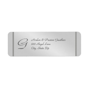 Monogram Silver Faux Metal  Wedding Address Label