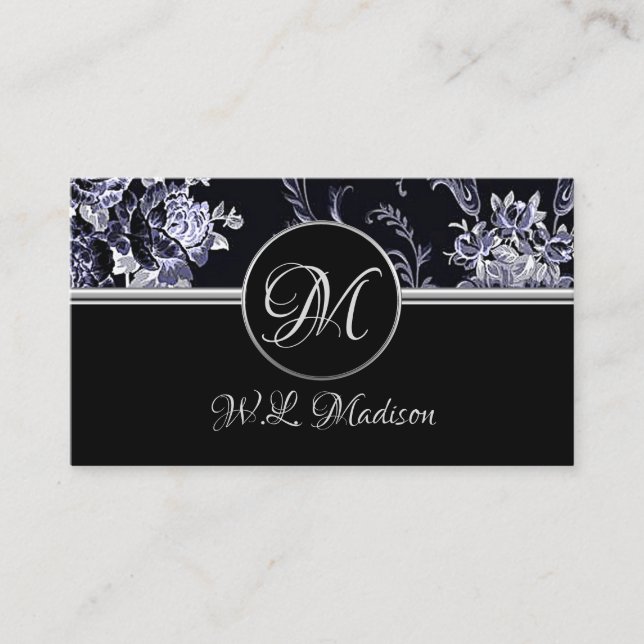 Monogram Silver Floral Business Card (Front)