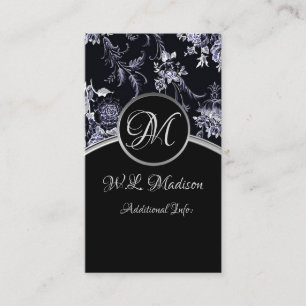 Monogram Silver Floral Business Card 3