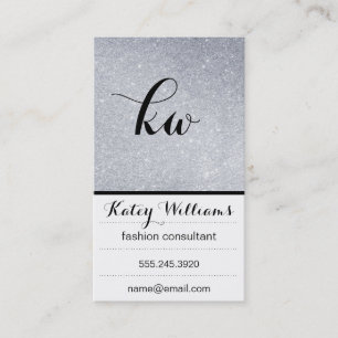 Monogram   Silver Glitter Business Card