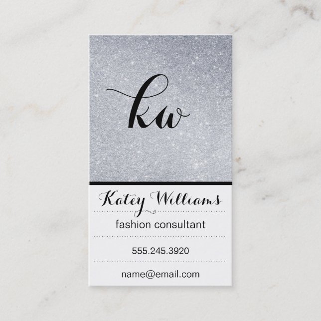 Monogram | Silver Glitter Business Card (Front)