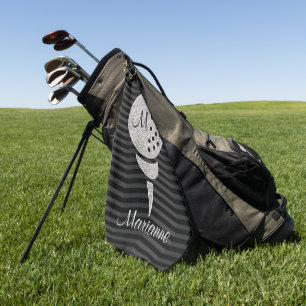 Monogram Silver Glitter Golf Ball on Chevron Towel