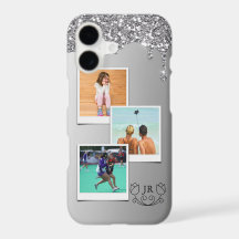 Monogram Silver Glitter Photo Template iPhone 11