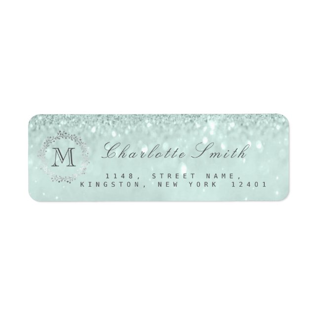 Monogram Silver Glitter Tiffany Grey RSVP Bridal (Front)