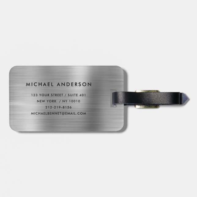 Monogram Silver Gray Brushed Metallic Pass Luggage Tag (Back Horizontal)