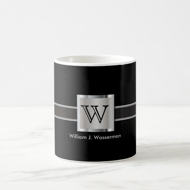 Monogram Silver, Grey and Black Coffee Mug (Center)