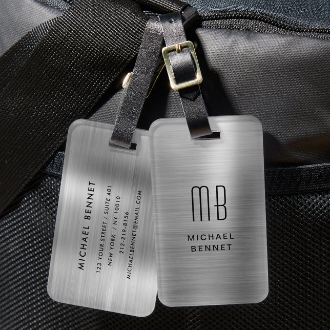 Monogram Silver Grey Brushed Metallic Pass Luggage Tag (Monogram Silver Gray Brushed Metallic Luggage Tag)