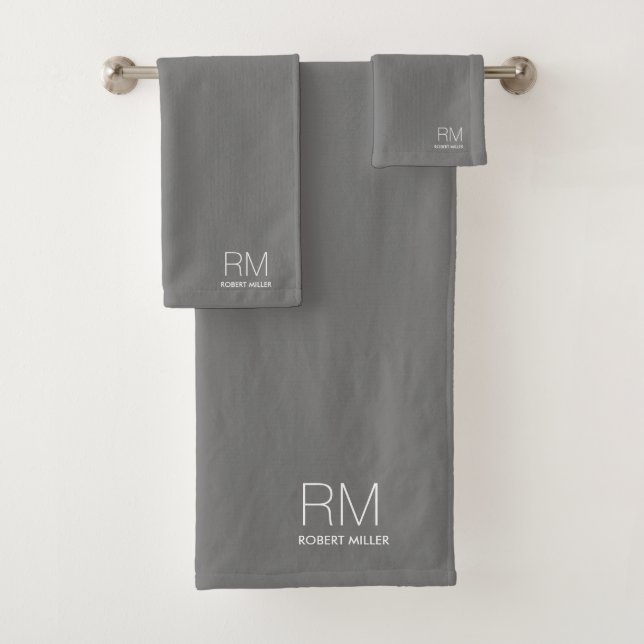 Monogram Silver Grey  Modern Minimalist Stylish  Bath Towel Set (Insitu)