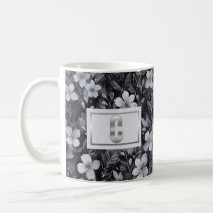 Monogram Silver Letter Floral Watercolor Coffee Mug