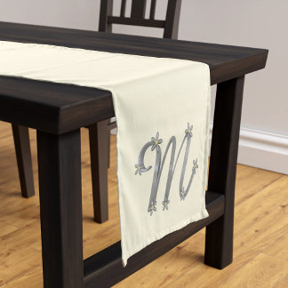 Monogram Silver Letter M Cream Table Runner