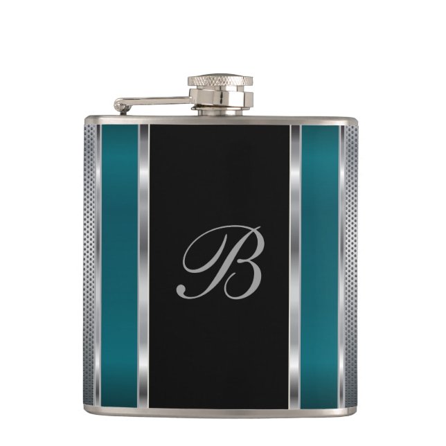 Monogram Silver Mesh and Dark Teal Flask (Front)
