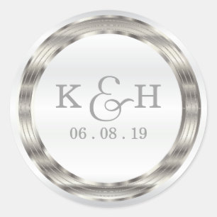 Monogram Silver Metallic Round Labels